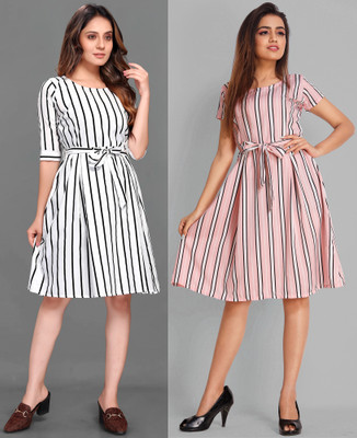 Trambakundi Women A-line Pink, White, Black Knee Length Dress