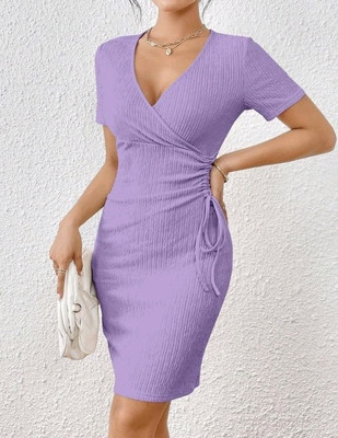 AADESH ENTERPRISE Women Bodycon Purple Above Knee/Mid Thigh Length Dress