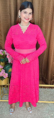STYLEONMES Women Ethnic Dress Pink Maxi/Full Length Dress