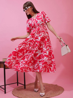 Honky Tonky Women Fit and Flare Pink Midi/Calf Length Dress