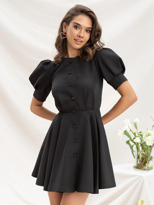 ADDYVERO Women Fit and Flare Black Above Knee/Mid Thigh Length Dress