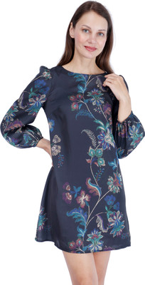 Fuegobella Women Shift Blue, Multicolor Above Knee/Mid Thigh Length Dress