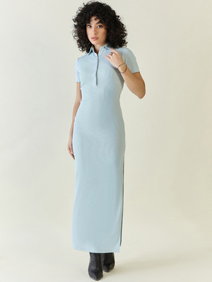 AAYU Women Bodycon Light Blue Maxi/Full Length Dress