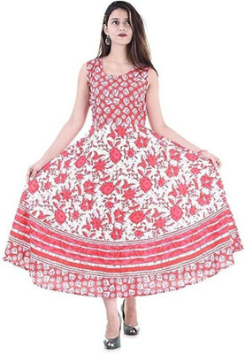 touchpix Women Fit and Flare White Ankle Length Dress