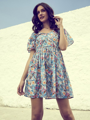 Mayffei Women Blouson Blue Above Knee/Mid Thigh Length Dress