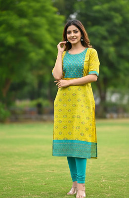 shhop Women Ethnic Dress Yellow, Blue Midi/Calf Length Dress