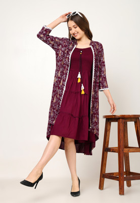 NG CREATION Women Fit and Flare Maroon Below Knee Dress