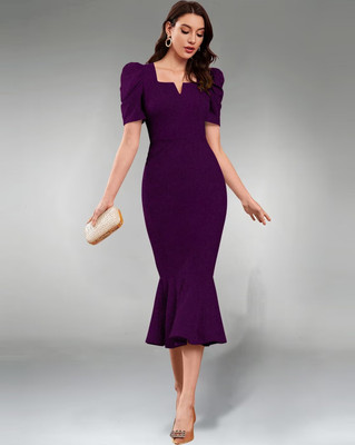 Japna Women Asymmetric Purple Midi/Calf Length Dress
