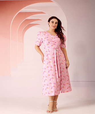Miss Chase Women Wrap Pink Midi/Calf Length Dress