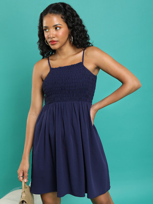 Tokyo Talkies Women Skater Dark Blue Above Knee/Mid Thigh Length Dress