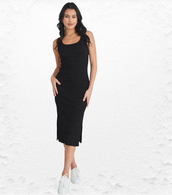 shoptowear Women Bodycon Black Below Knee Dress