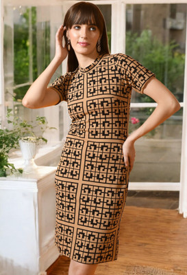 IUGA Women Bodycon Brown Knee Length Dress