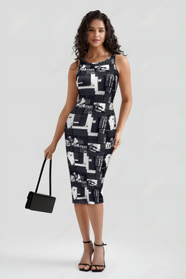 Toochki Women Bodycon Black, White Midi/Calf Length Dress