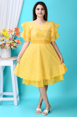 WS Collection Women Fit and Flare Yellow Midi/Calf Length Dress