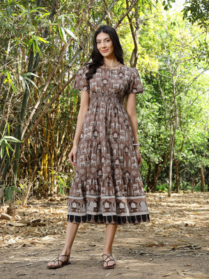 Stylum Women Fit and Flare Brown Maxi/Full Length Dress