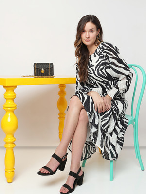 VERO MODA Women Layered White Midi/Calf Length Dress