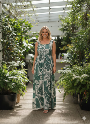 Oddfrills Women Ruffled Green Maxi/Full Length Dress