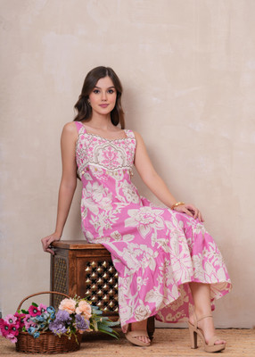 Oh Mi Dios Women Fit and Flare Pink Midi/Calf Length Dress