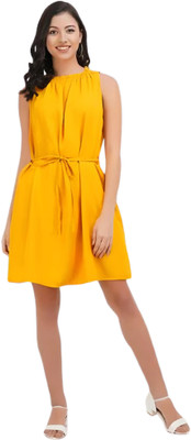 ELCHIC Women Fit and Flare Yellow Above Knee/Mid Thigh Length Dress