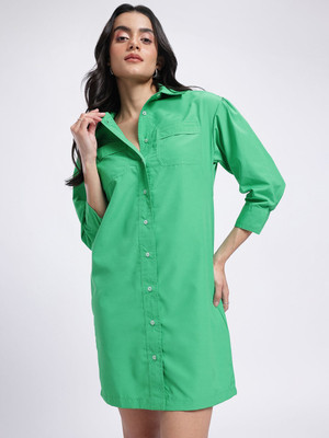 Dressberry Women Shirt Green Above Knee/Mid Thigh Length Dress