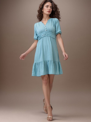 Dressberry Women Fit and Flare Blue Knee Length Dress