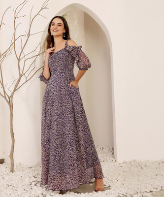 Miss Chase Women Maxi Purple Full Length Dress