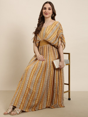 SHOWOFFFF Women Fit and Flare Multicolor Maxi/Full Length Dress