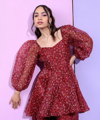 Tokyo Talkies Women A-line Maroon Mini/Short Dress