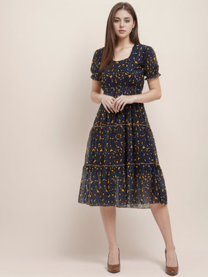 GlowRist Women A-line Multicolor Midi/Calf Length Dress