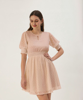 Dressberry Women Fit and Flare Pink Above Knee/Mid Thigh Length Dress