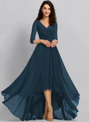 VALIMAI FASHION Women High Low Dark Blue Dress