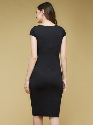 Dressberry Women Bodycon Black Knee Length Dress