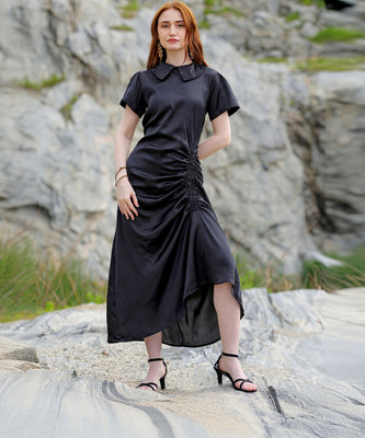 The Indian Garage Co. -Freehand Women Bodycon Black Midi/Calf Length Dress