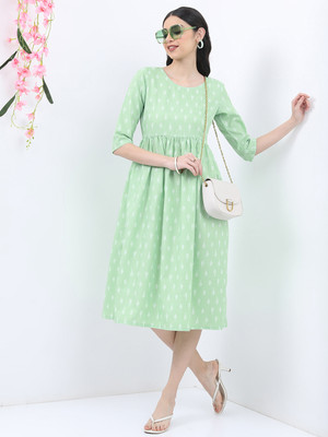 Vishudh Women A-line Green Midi/Calf Length Dress