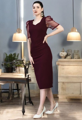IUGA Women Bodycon Purple Midi/Calf Length Dress