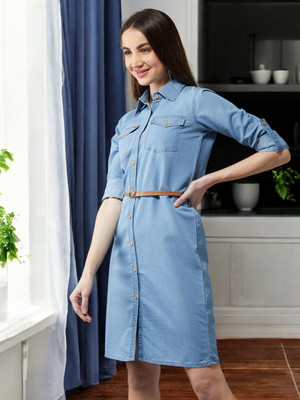 Dressberry Women Bodycon Blue Above Knee/Mid Thigh Length Dress