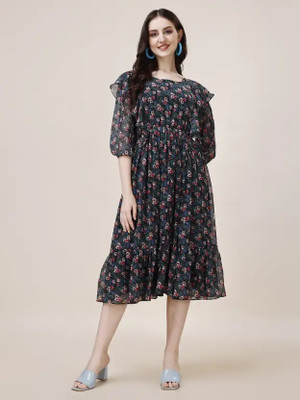 OSHO ENTERPRISE Women Fit and Flare Multicolor Knee Length Dress