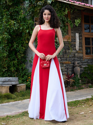 TANDUL Women Fit and Flare Red Maxi/Full Length Dress