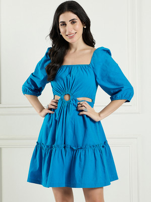 DRAPE AND DAZZLE Women A-line Blue Mini/Short Dress