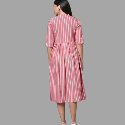 Suhani Creationnm Women Striped, Printed A-line Kurta(Red, Pink)