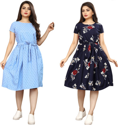 fashionwrld Women Fit and Flare Multicolor Knee Length Dress