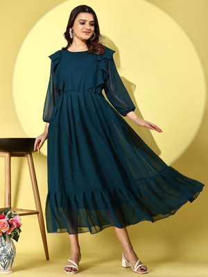 Fashion2wear Women Fit and Flare Light Blue Maxi/Full Length Dress