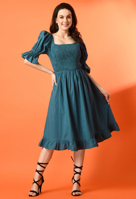 OTTAVIA Women Gathered Dark Green Midi/Calf Length Dress