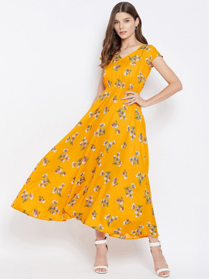 Moda Rapido Women A-line Yellow Maxi/Full Length Dress
