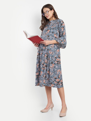 mamma's maternity Women Fit and Flare Grey Below Knee Dress