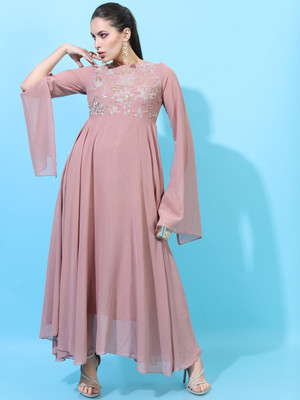 Vishudh Women Gown Pink Maxi/Full Length Dress