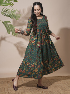 Globus Women Fit and Flare Green Midi/Calf Length Dress