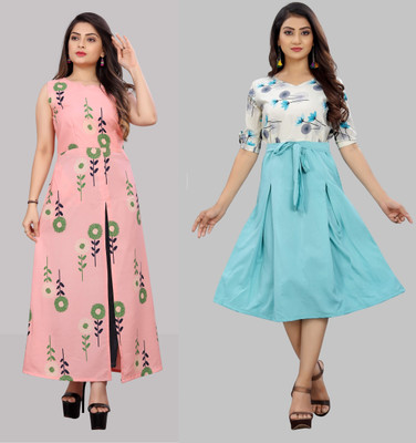 Modli 20 Fashion Women Fit and Flare Multicolor Below Knee Dress