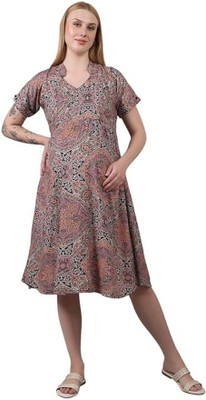 zifaza Women Gown Brown Knee Length Dress