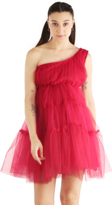 KIYOO Women Fit and Flare Pink Mini/Short Dress